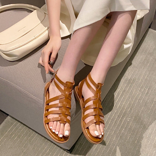 Retro Literary Hollow Flat Sandals - Snapitonline