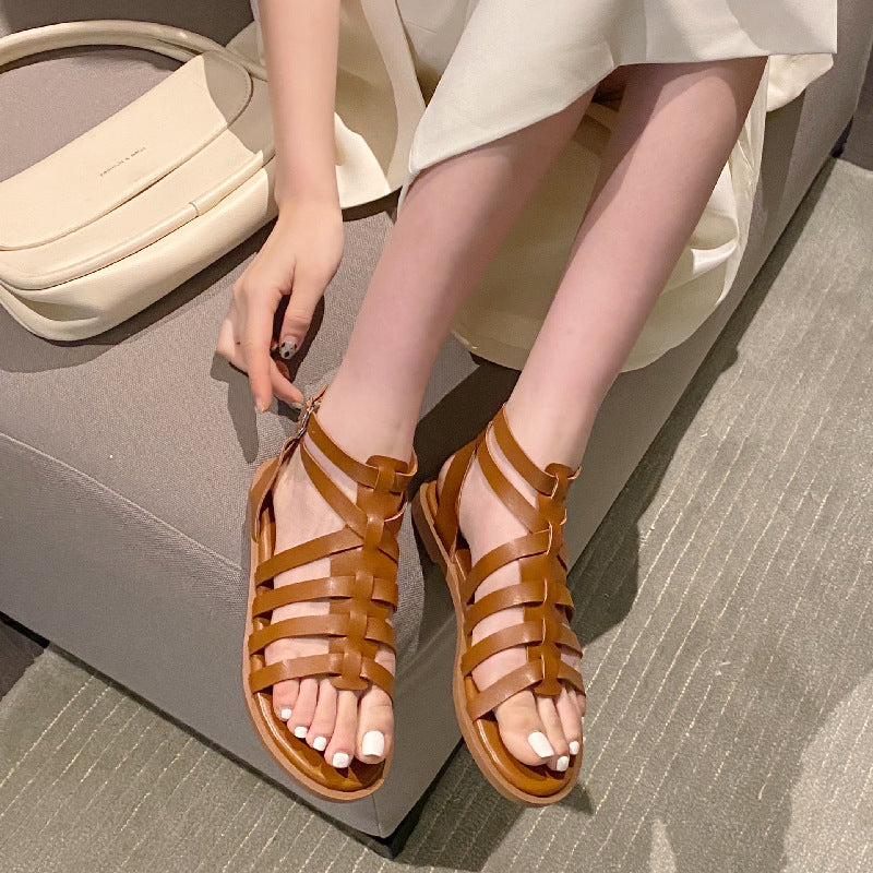 Retro Literary Hollow Flat Sandals - Snapitonline