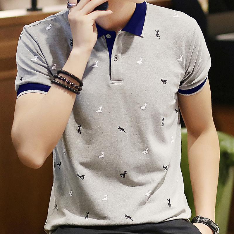 Short Sleeve T-shirt Men''s One Summer Men''s Thin Polo Shirt Fawn Print Lapel T-Shirt Large - Snapitonline