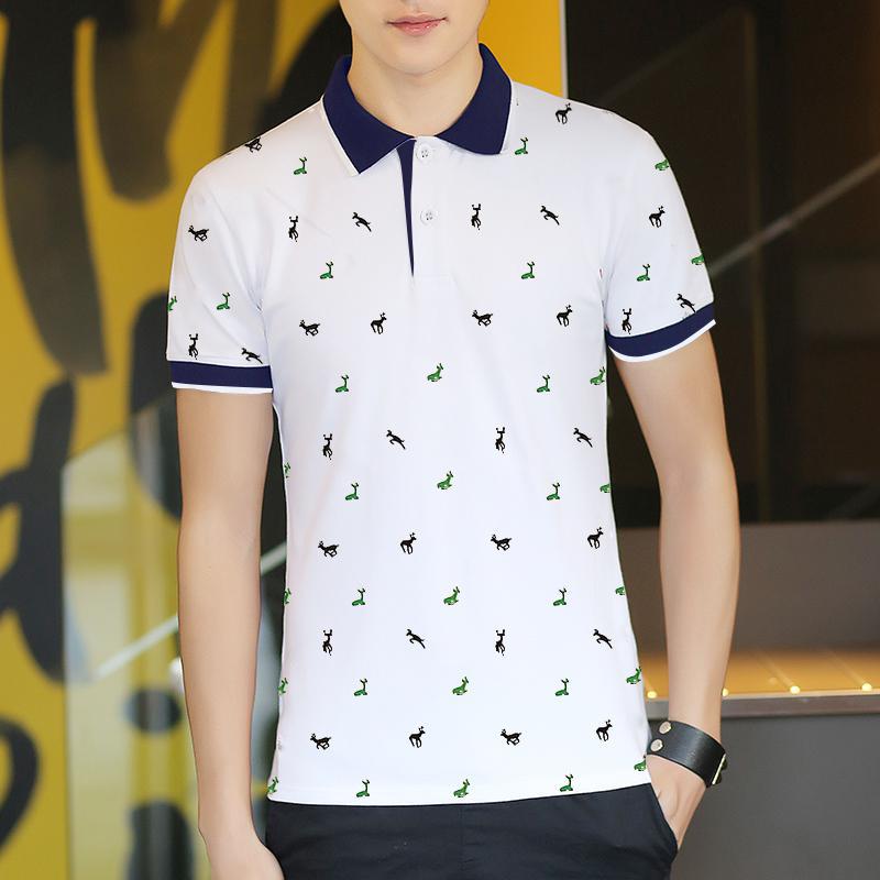 Short Sleeve T-shirt Men''s One Summer Men''s Thin Polo Shirt Fawn Print Lapel T-Shirt Large - Snapitonline