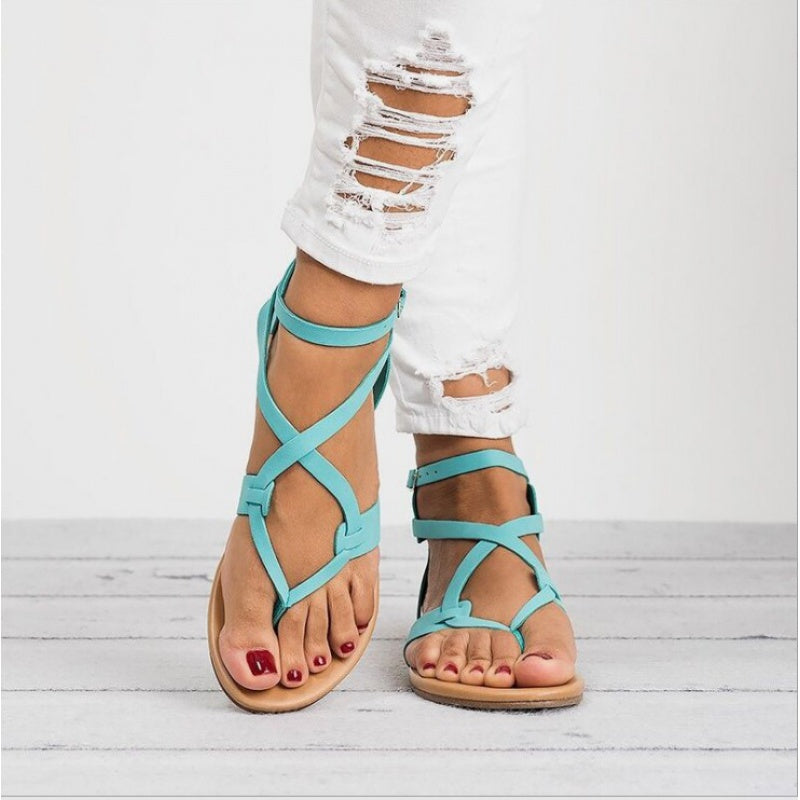 Thin Belt Clip Flat Flat Large Size Women's Sandals - Snapitonline