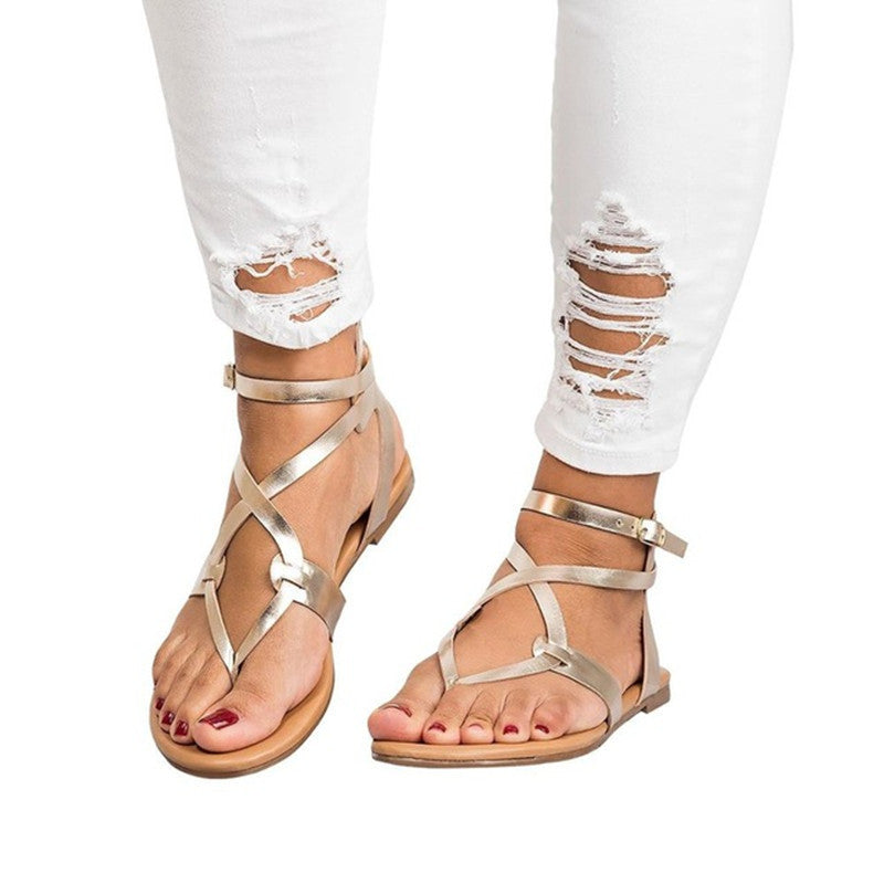 Thin Belt Clip Flat Flat Large Size Women's Sandals - Snapitonline