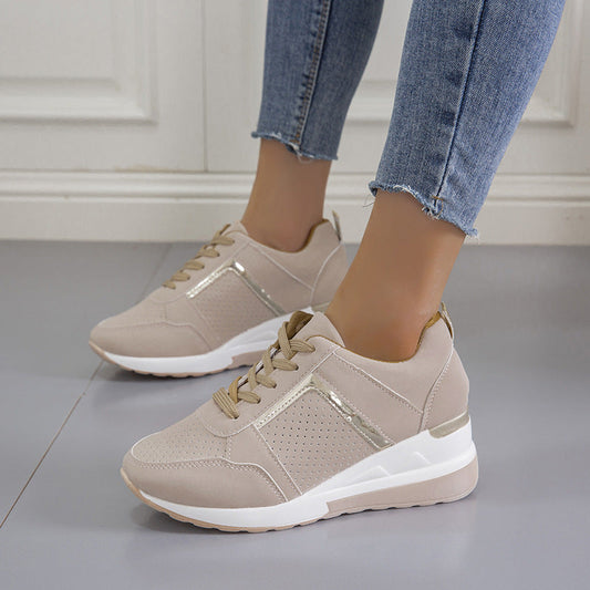 Sneakers Platform Wedge Heel Casual Shoes Lace-up Mesh Sneakers - Snapitonline