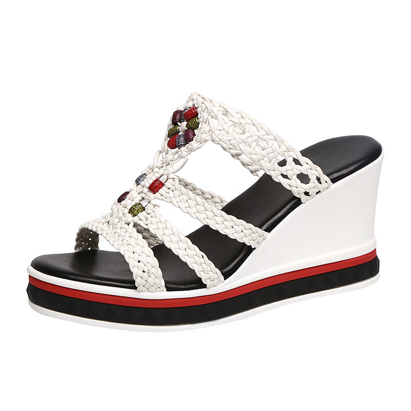 New Outdoor Wedge With Flip Flops Bohemian Woven Women's Sandals - Snapitonline