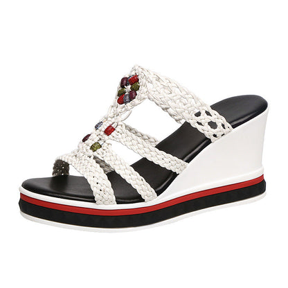 New Outdoor Wedge With Flip Flops Bohemian Woven Women's Sandals - Snapitonline