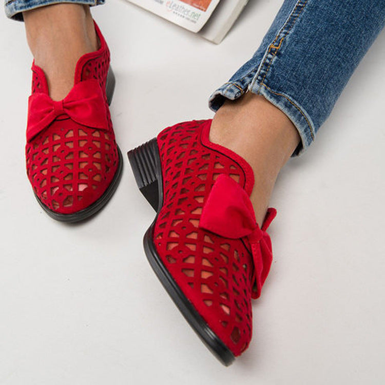 Womens Flats Shoes Loafers Low Heels Bowtie Pointed Toe Leather - Snapitonline