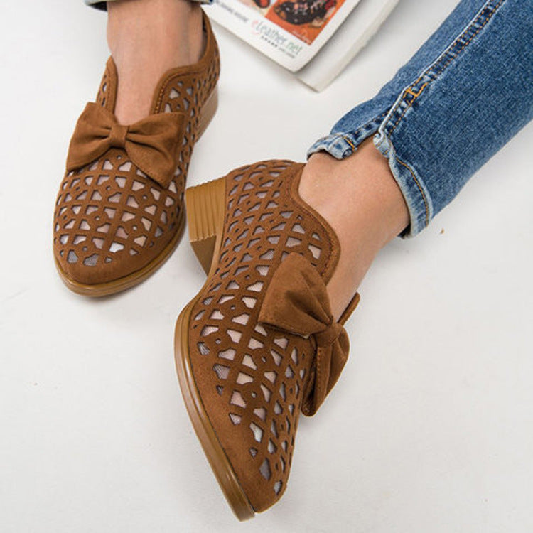 Womens Flats Shoes Loafers Low Heels Bowtie Pointed Toe Leather - Snapitonline