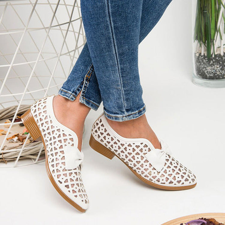 Womens Flats Shoes Loafers Low Heels Bowtie Pointed Toe Leather - Snapitonline