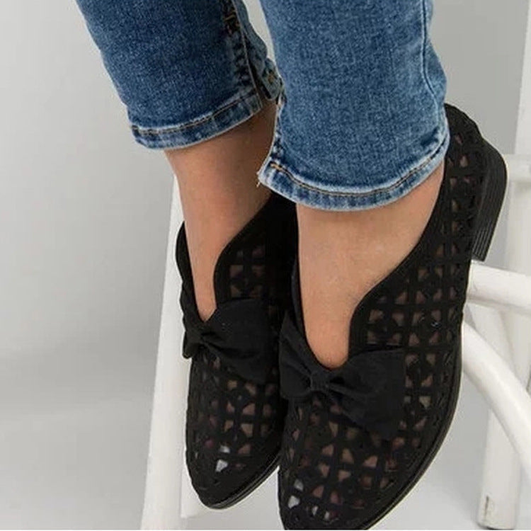 Womens Flats Shoes Loafers Low Heels Bowtie Pointed Toe Leather - Snapitonline