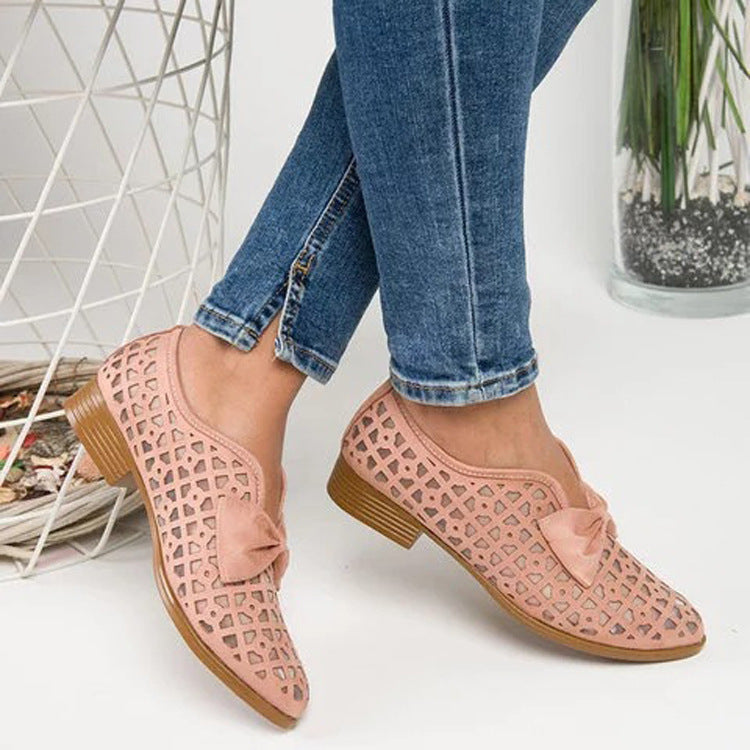 Womens Flats Shoes Loafers Low Heels Bowtie Pointed Toe Leather - Snapitonline