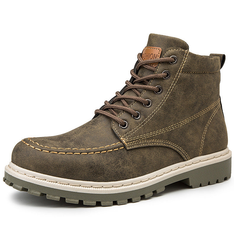 Medium Leather Boots Men's Short Boots Versatile Military Boots - Snapitonline