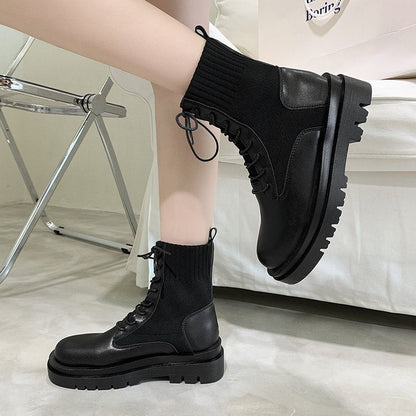 Women's Thin Thick-soled Lace-up Ankle Boots - Snapitonline