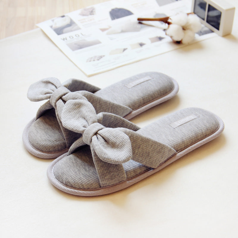 Summer day air cotton bow slippers antiskid bathroom slippers lovely slippers home slippers - Snapitonline