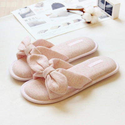 Summer day air cotton bow slippers antiskid bathroom slippers lovely slippers home slippers - Snapitonline