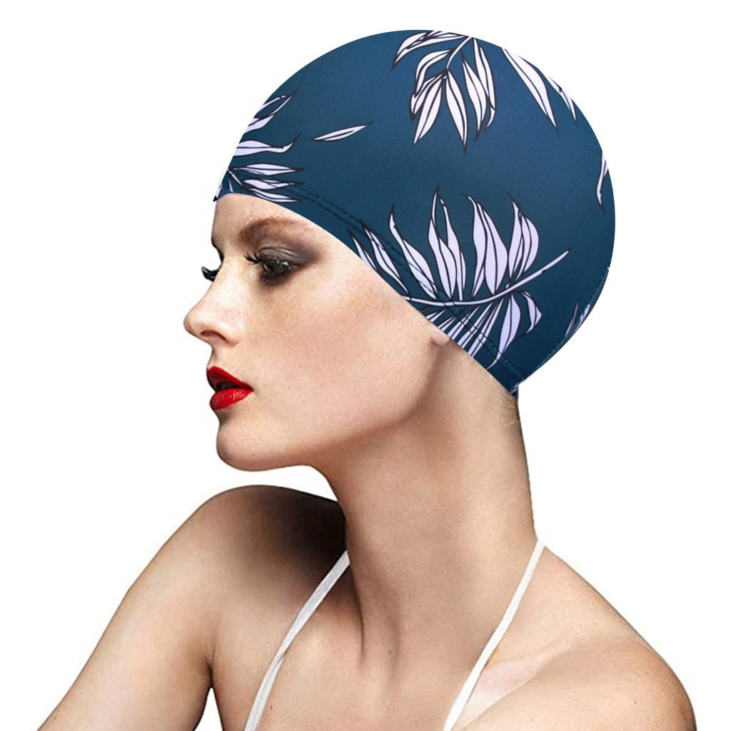 1PC  Fashion Swimming Cap Men/Women Flowers Printed Long Hair Sports Swim Pool Bathing Hat Elastic Nylon Turban Sports Accessory Snapitonline