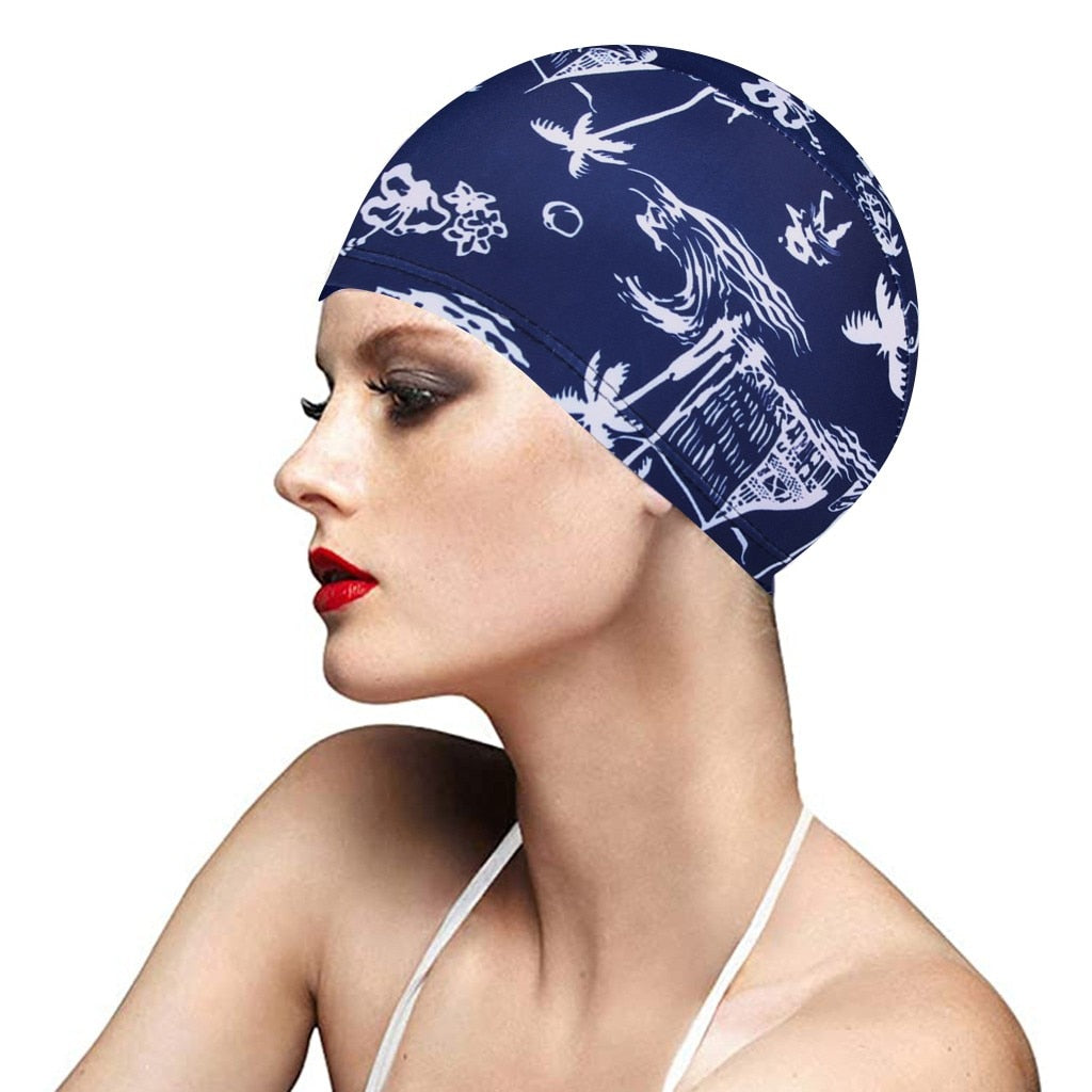 1PC  Fashion Swimming Cap Men/Women Flowers Printed Long Hair Sports Swim Pool Bathing Hat Elastic Nylon Turban Sports Accessory Snapitonline