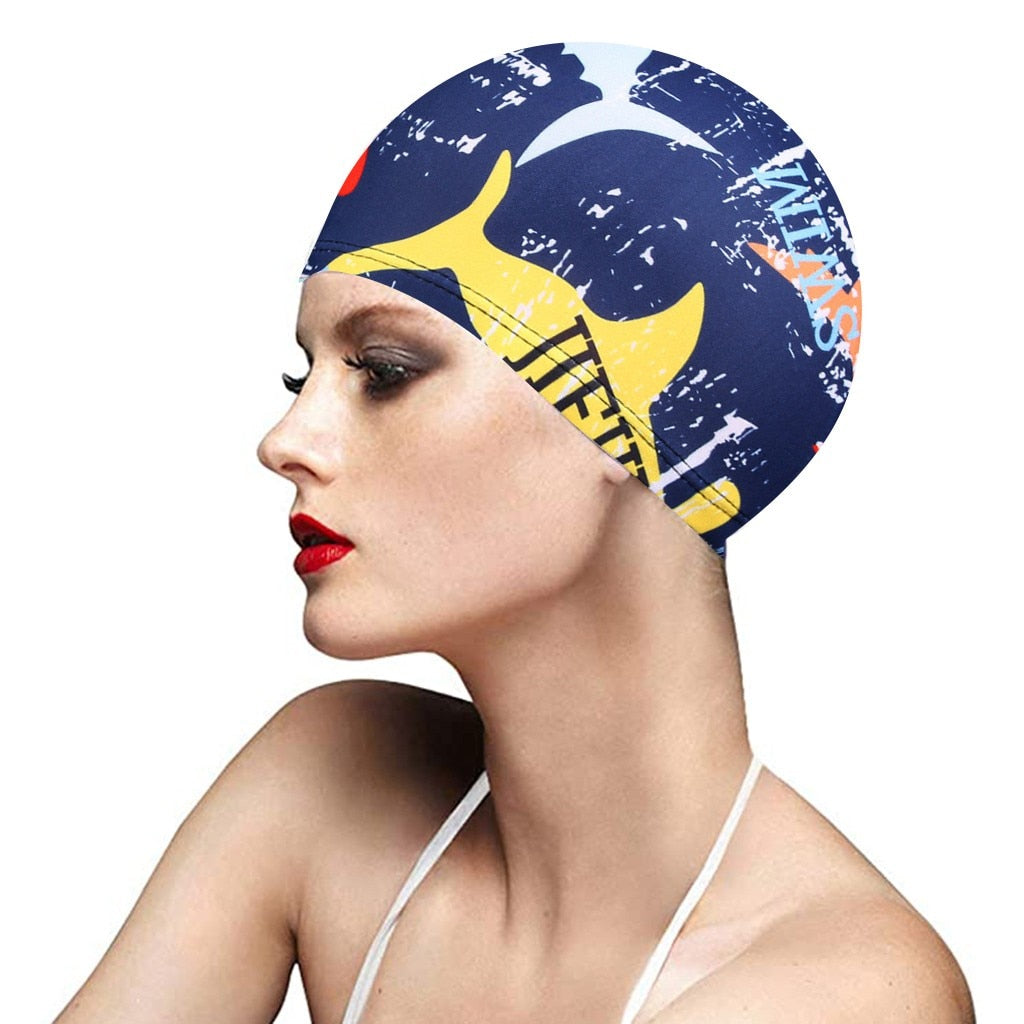 1PC  Fashion Swimming Cap Men/Women Flowers Printed Long Hair Sports Swim Pool Bathing Hat Elastic Nylon Turban Sports Accessory Snapitonline