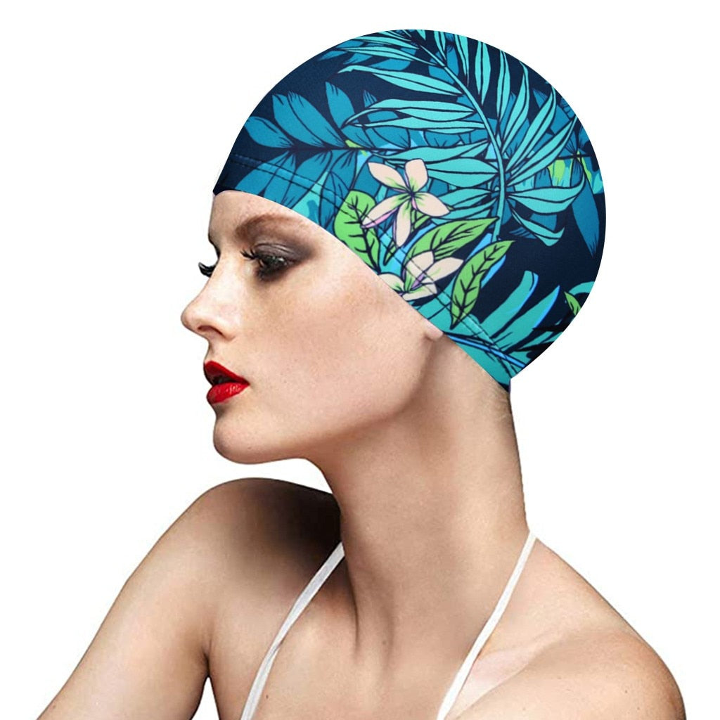1PC  Fashion Swimming Cap Men/Women Flowers Printed Long Hair Sports Swim Pool Bathing Hat Elastic Nylon Turban Sports Accessory Snapitonline