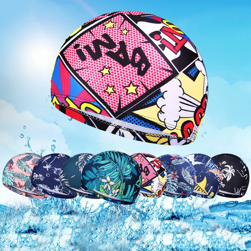 1PC  Fashion Swimming Cap Men/Women Flowers Printed Long Hair Sports Swim Pool Bathing Hat Elastic Nylon Turban Sports Accessory Snapitonline