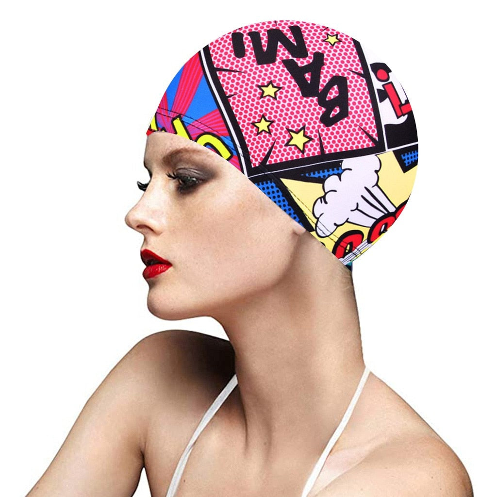 1PC  Fashion Swimming Cap Men/Women Flowers Printed Long Hair Sports Swim Pool Bathing Hat Elastic Nylon Turban Sports Accessory Snapitonline