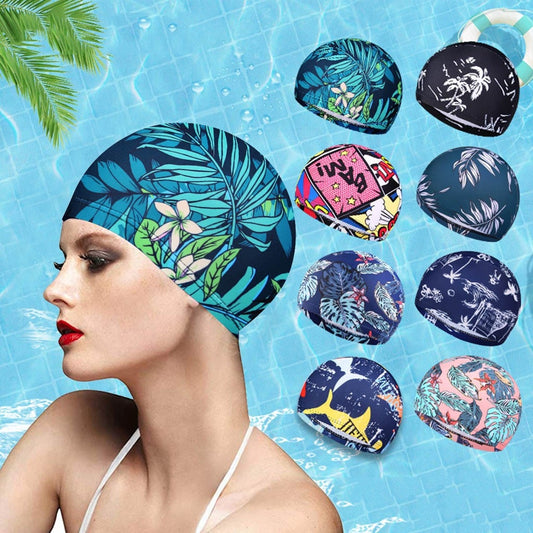 1PC  Fashion Swimming Cap Men/Women Flowers Printed Long Hair Sports Swim Pool Bathing Hat Elastic Nylon Turban Sports Accessory Snapitonline