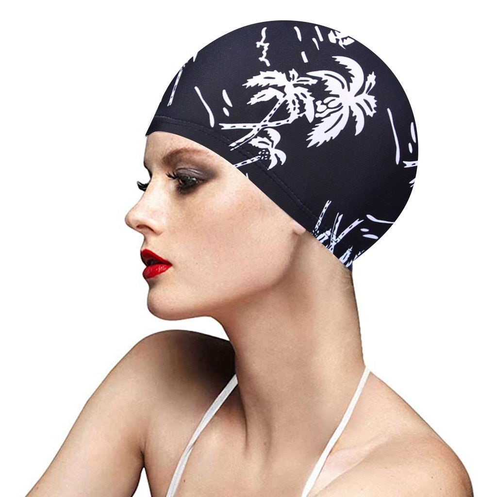 1PC  Fashion Swimming Cap Men/Women Flowers Printed Long Hair Sports Swim Pool Bathing Hat Elastic Nylon Turban Sports Accessory Snapitonline
