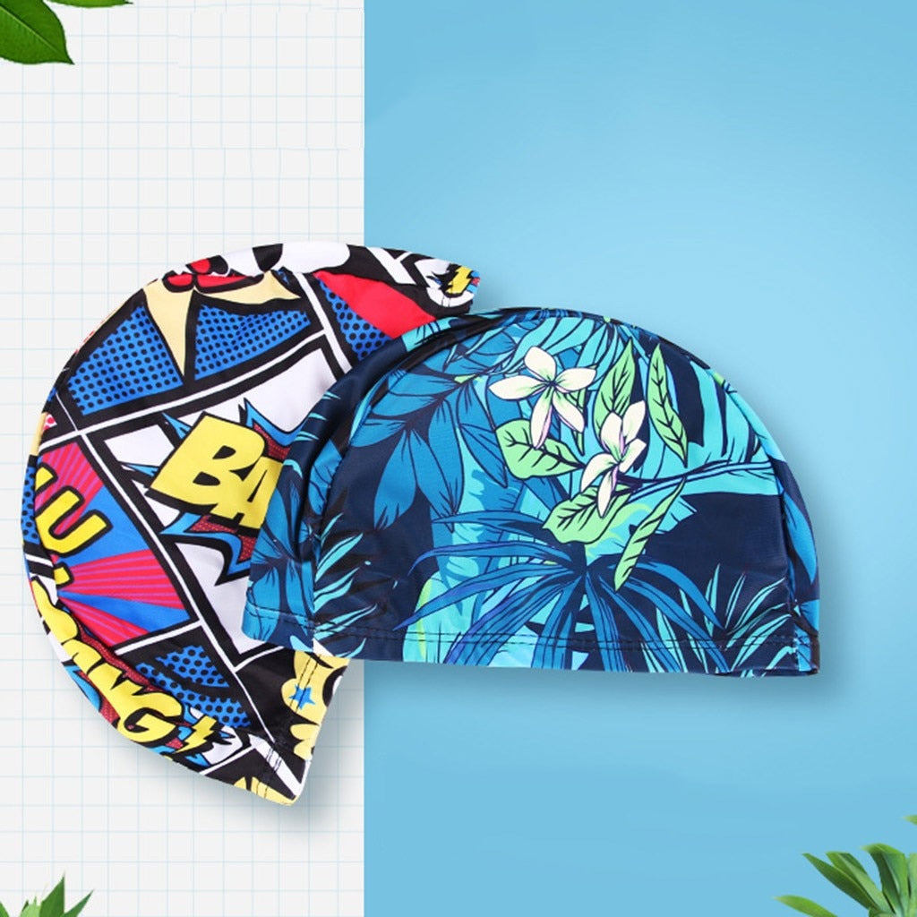 1PC  Fashion Swimming Cap Men/Women Flowers Printed Long Hair Sports Swim Pool Bathing Hat Elastic Nylon Turban Sports Accessory Snapitonline