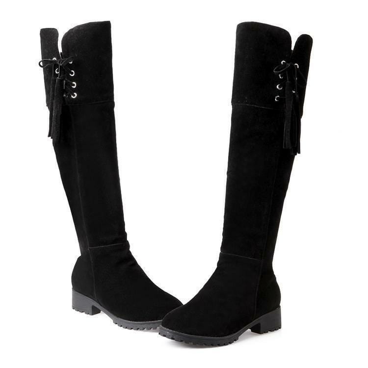 High-brushed Leather Boots Low-heel High Boots Martin Boots - Snapitonline