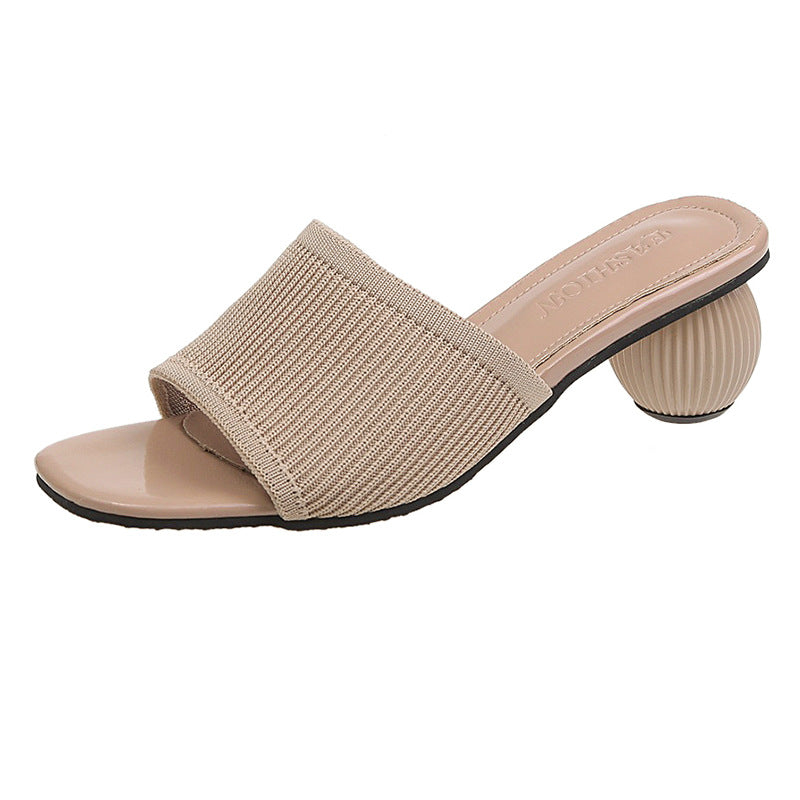 2021 Women Slides 5cm High Heels Knitting Mules Summer Snapitonline