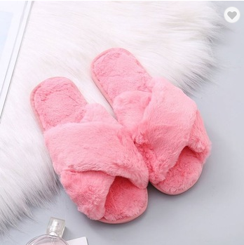 Winter Women Home Slippers with Faux Fur Fashion Warm Shoes Woman Slip on Flats Female Slides Black Pink Plus Size - Snapitonline