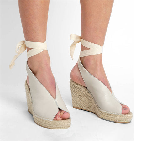 Straw wedge heel strap sandals - Snapitonline