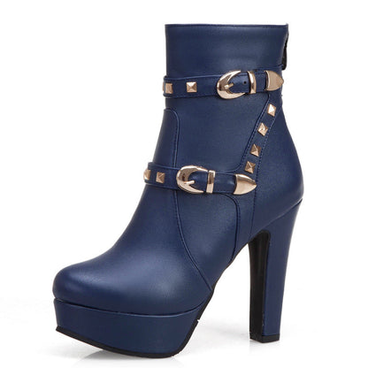 Women's studded thick heel short boots - Snapitonline
