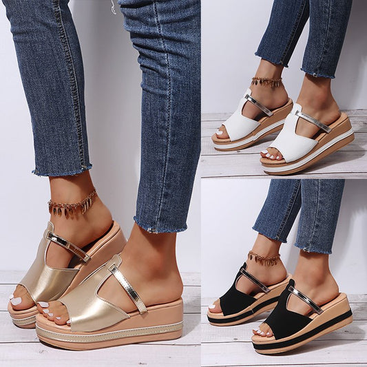 Wedge Heel Female Fish Mouth Word Casual Outdoor Sandals - Snapitonline