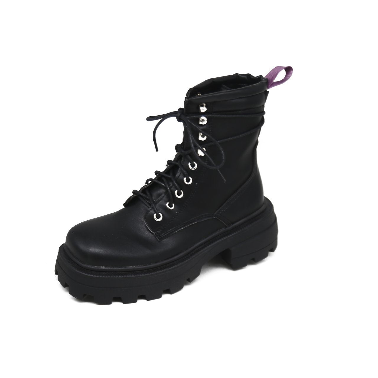 Square toe platform mid-heel lace-up fashion boots - Snapitonline