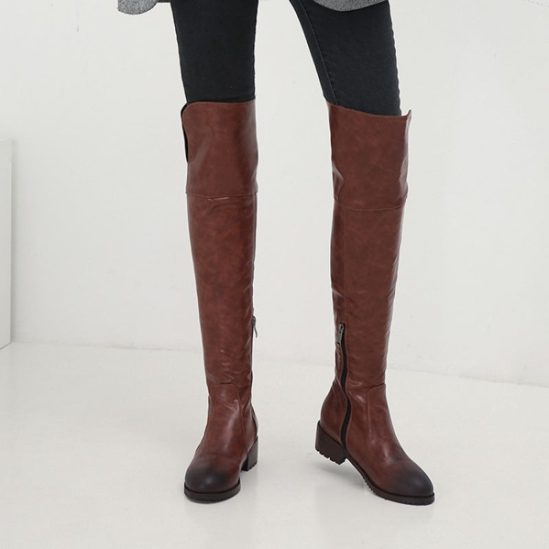 Over Knee Thigh High Boots Women Flat Low Heels Women Shoes Square Heel - Snapitonline