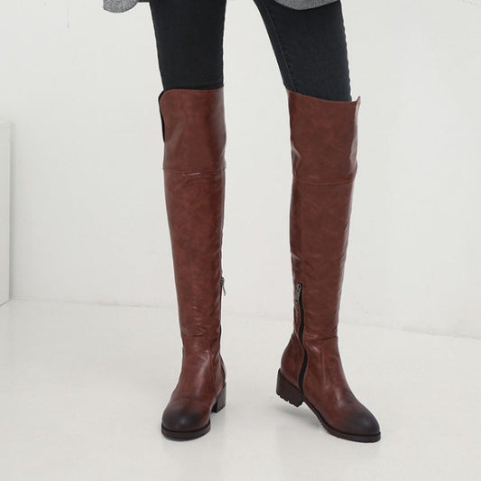 Over Knee Thigh High Boots Women Flat Low Heels Women Shoes Square Heel - Snapitonline