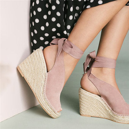 Straw wedge heel strap sandals - Snapitonline