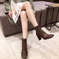 Square toe stitching high heel ankle boots - Snapitonline