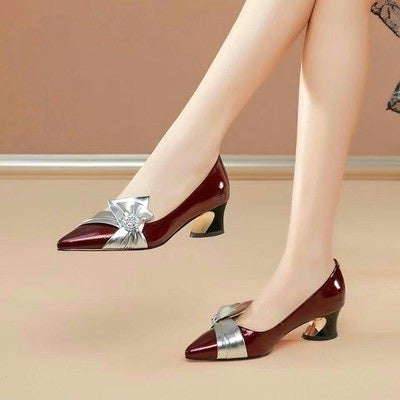 Low-heel Burgundy Pumps Mid-heel Large Size Women's Shoes - Snapitonline