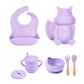 4/6/8 PCS Baby Soft Silicone Sucker Bowl Plate Cup Bibs Spoon Fork Sets Non-slip Tableware Children's Feeding Dishes BPA Free Snapitonline