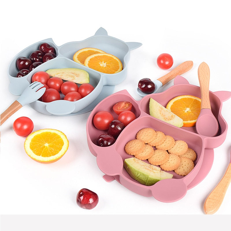 4/6/8 PCS Baby Soft Silicone Sucker Bowl Plate Cup Bibs Spoon Fork Sets Non-slip Tableware Children's Feeding Dishes BPA Free Snapitonline