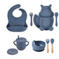 4/6/8 PCS Baby Soft Silicone Sucker Bowl Plate Cup Bibs Spoon Fork Sets Non-slip Tableware Children's Feeding Dishes BPA Free Snapitonline
