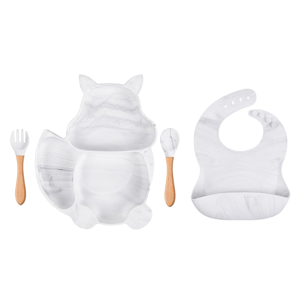 4/6/8 PCS Baby Soft Silicone Sucker Bowl Plate Cup Bibs Spoon Fork Sets Non-slip Tableware Children's Feeding Dishes BPA Free Snapitonline