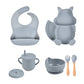 4/6/8 PCS Baby Soft Silicone Sucker Bowl Plate Cup Bibs Spoon Fork Sets Non-slip Tableware Children's Feeding Dishes BPA Free Snapitonline
