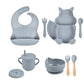 4/6/8 PCS Baby Soft Silicone Sucker Bowl Plate Cup Bibs Spoon Fork Sets Non-slip Tableware Children's Feeding Dishes BPA Free Snapitonline