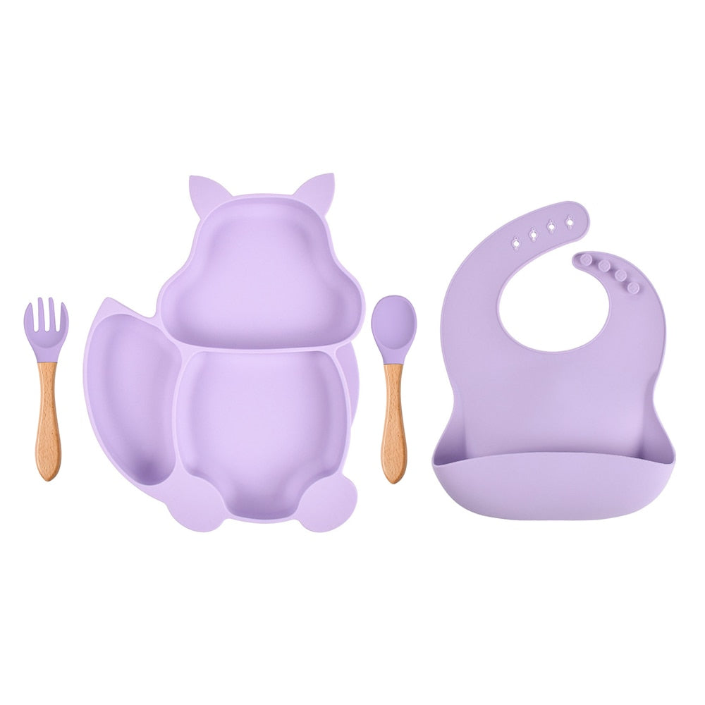 4/6/8 PCS Baby Soft Silicone Sucker Bowl Plate Cup Bibs Spoon Fork Sets Non-slip Tableware Children's Feeding Dishes BPA Free Snapitonline
