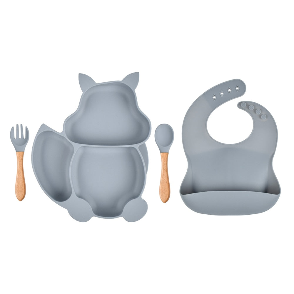 4/6/8 PCS Baby Soft Silicone Sucker Bowl Plate Cup Bibs Spoon Fork Sets Non-slip Tableware Children's Feeding Dishes BPA Free Snapitonline