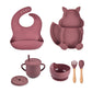 4/6/8 PCS Baby Soft Silicone Sucker Bowl Plate Cup Bibs Spoon Fork Sets Non-slip Tableware Children's Feeding Dishes BPA Free Snapitonline