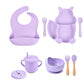 4/6/8 PCS Baby Soft Silicone Sucker Bowl Plate Cup Bibs Spoon Fork Sets Non-slip Tableware Children's Feeding Dishes BPA Free Snapitonline