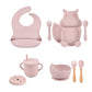 4/6/8 PCS Baby Soft Silicone Sucker Bowl Plate Cup Bibs Spoon Fork Sets Non-slip Tableware Children's Feeding Dishes BPA Free Snapitonline